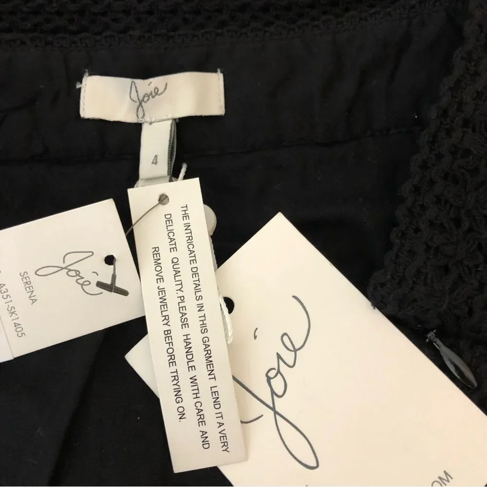 Joie Serena Fringe Mini Skirt in Black Caviar Woven Knit Loop Trim size 4 NWT